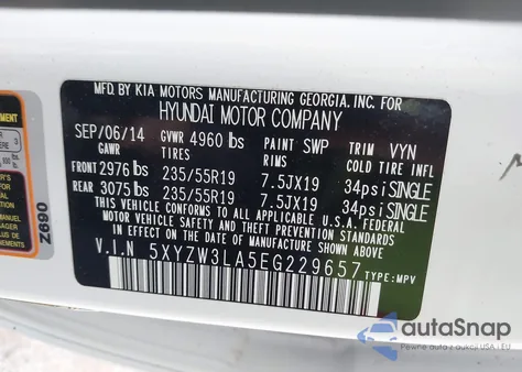 2014 Hyundai Santa Fe Sport 2.0L Turbo из США, поврежденный, VIN 5XYZW3LA5EG229657